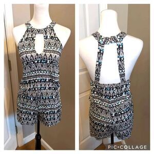 VENUS black & white tribal print romper, elastic waistband, open back S